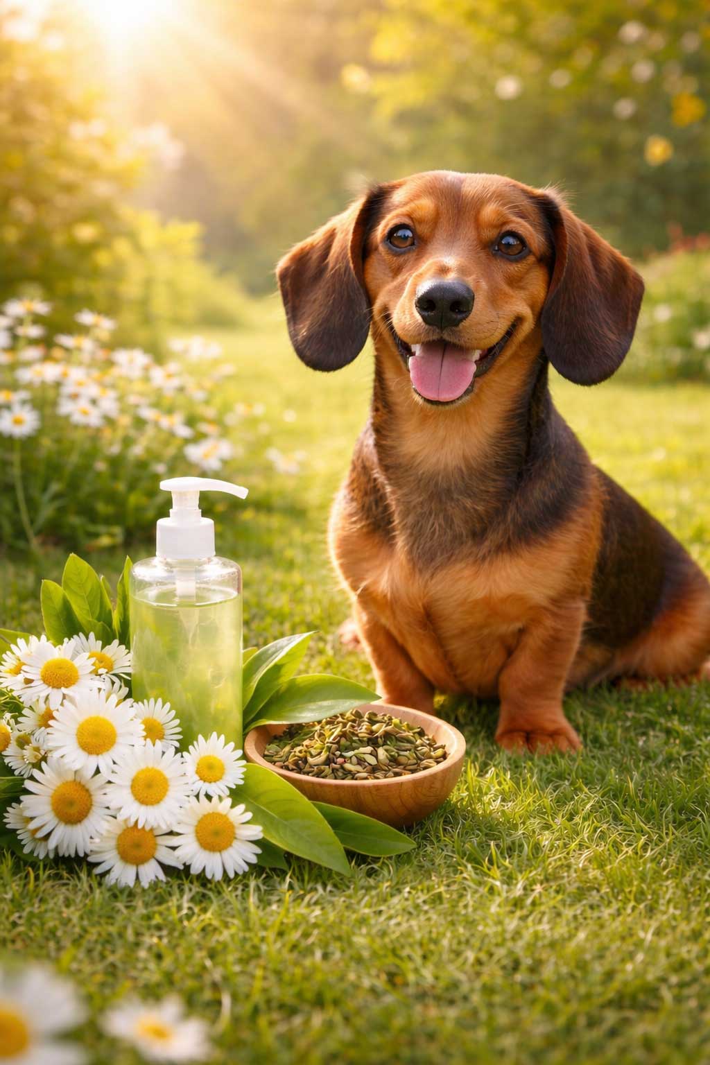 Sausage dog sat on the grass